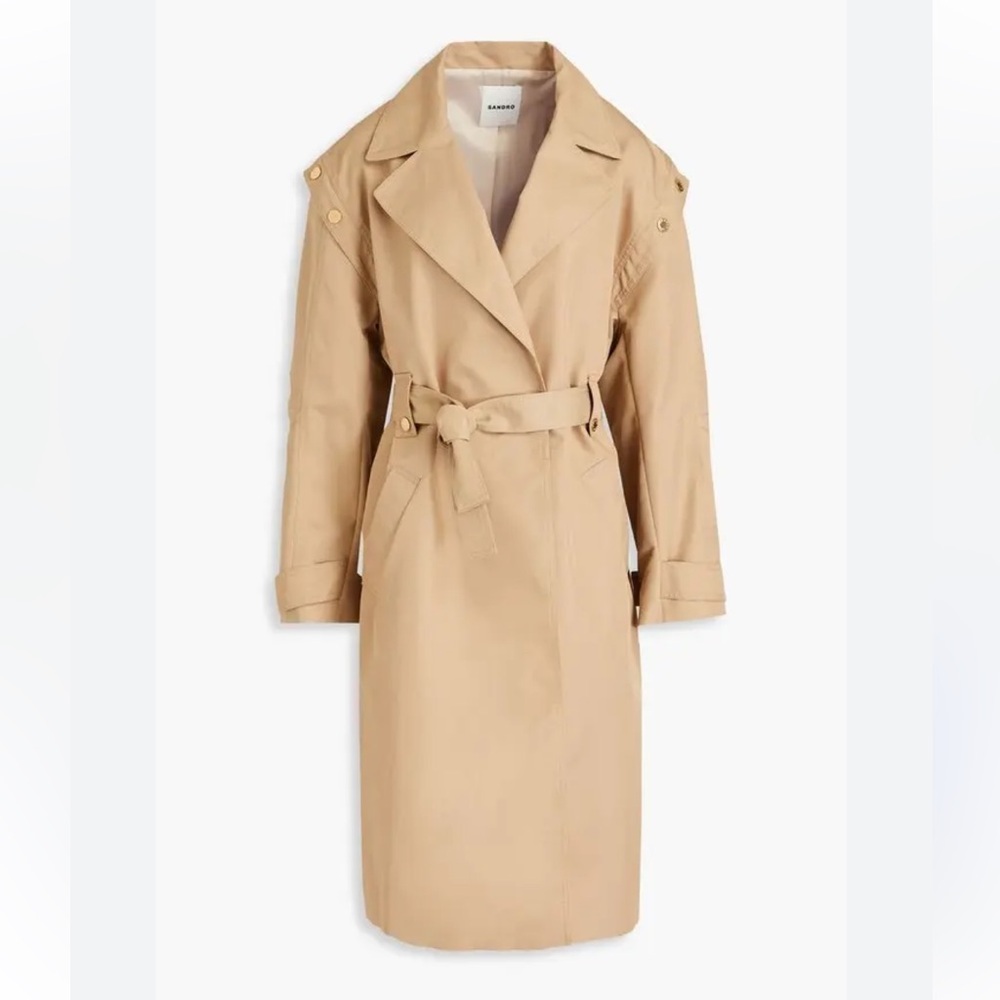 Sandro Button Gabardine Trench Coat in Beige - Picture 2 of 14